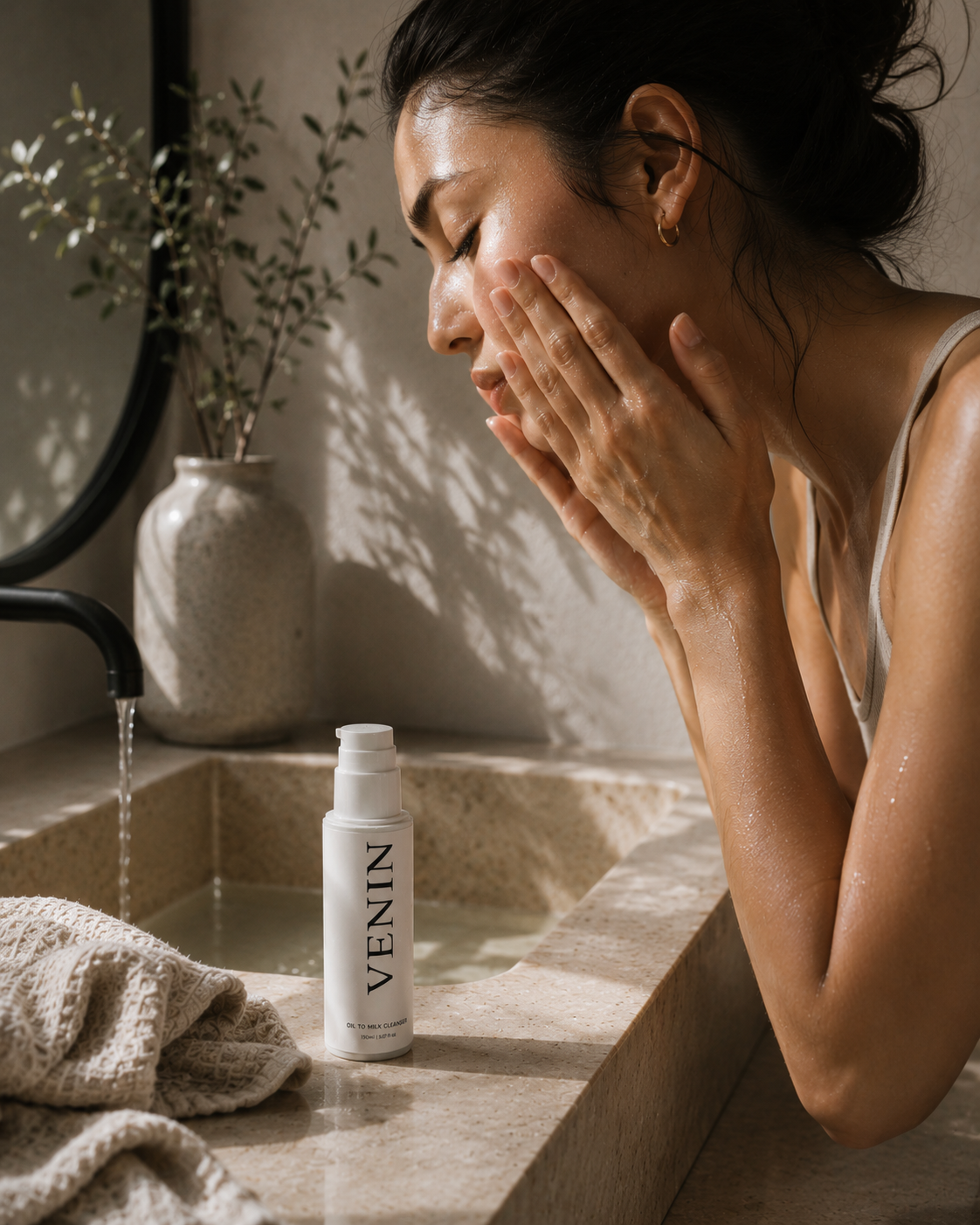 Lifestyle image of VENIN's Oil-to-Milk Cleanser