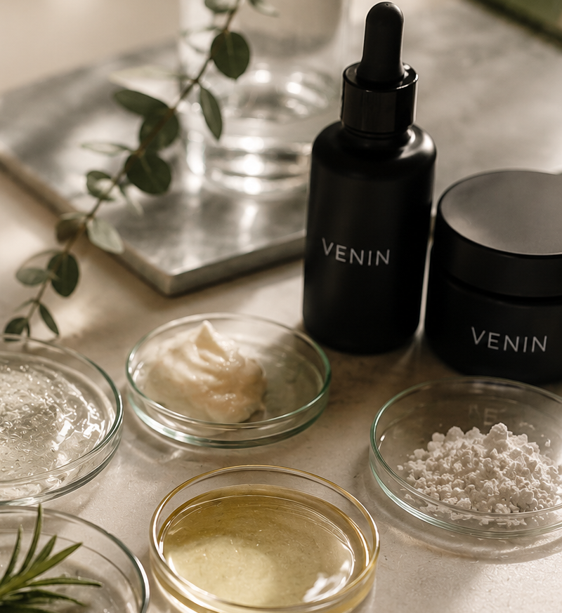 VENIN products alongside ingredients used within the products.